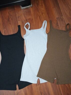 Women’s Ribbed Tank Romper - Black, Light Gray & Brown